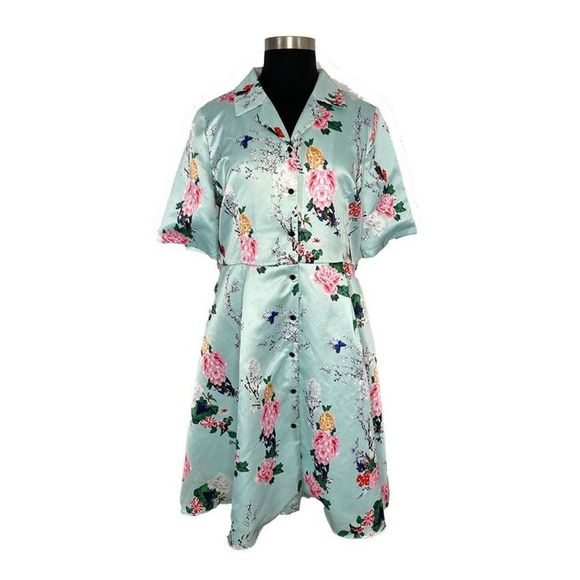 ModCloth Viola M 3X Floral Respectfully Retro Midi Dress In Mint Blossom Blue - Picture 6 of 8